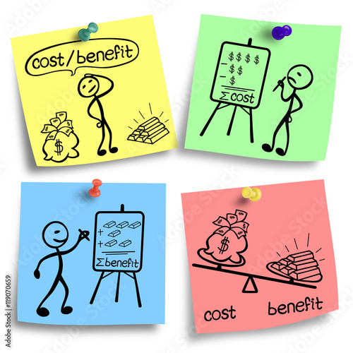 Cost benefit analysis on a colorful notes photo