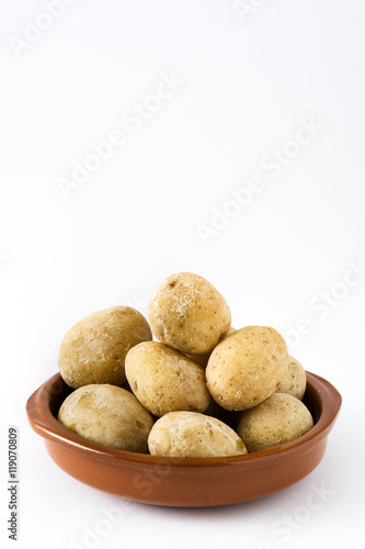 Canarian potatoes  papas arrugadas  isolated on white background    