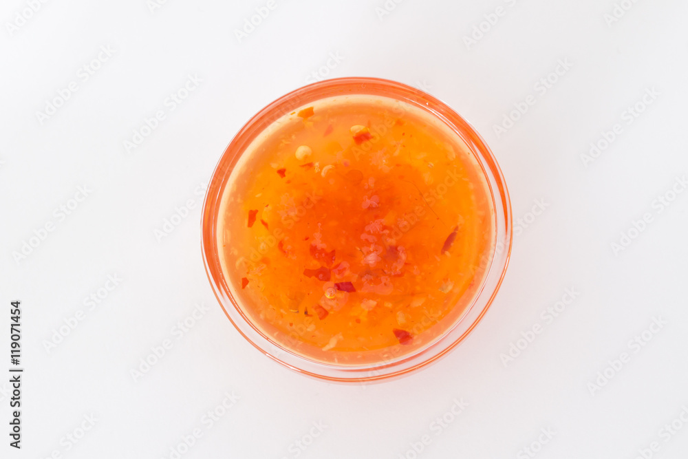 sauce for chicken with sugar and red pepper - top view sauce for chicken with sugar and red pepper - top view