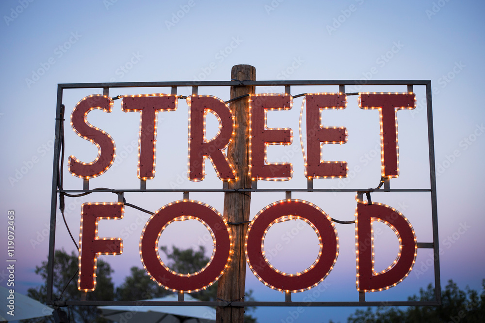 Street Food Outdoor sign with backlighting StockFoto Adobe Stock