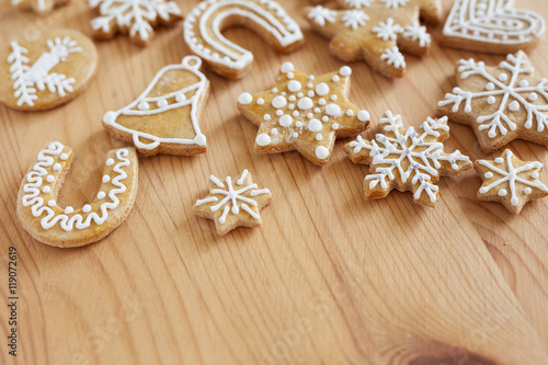 Homemade christmas gingerbread on wooden table