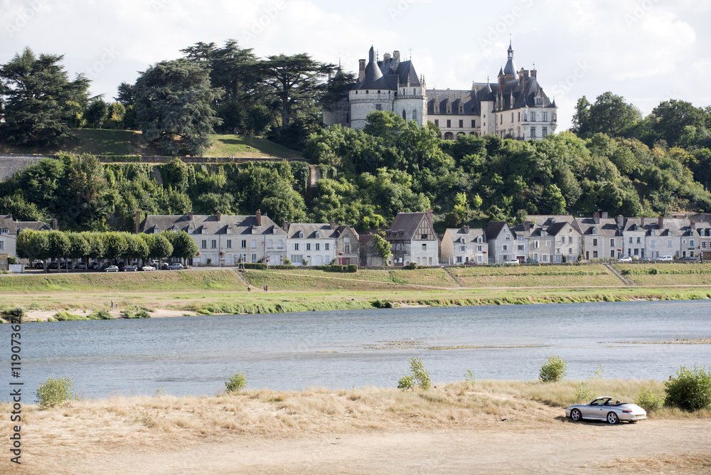 Chaumont Sur Loire France - August 2016 - The riverside town and Chateau Chamont which overlooks the River Loire