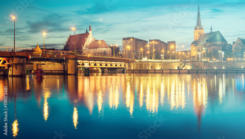 panorama of the old city of Szczecin, Poland,retro colors, vintage 