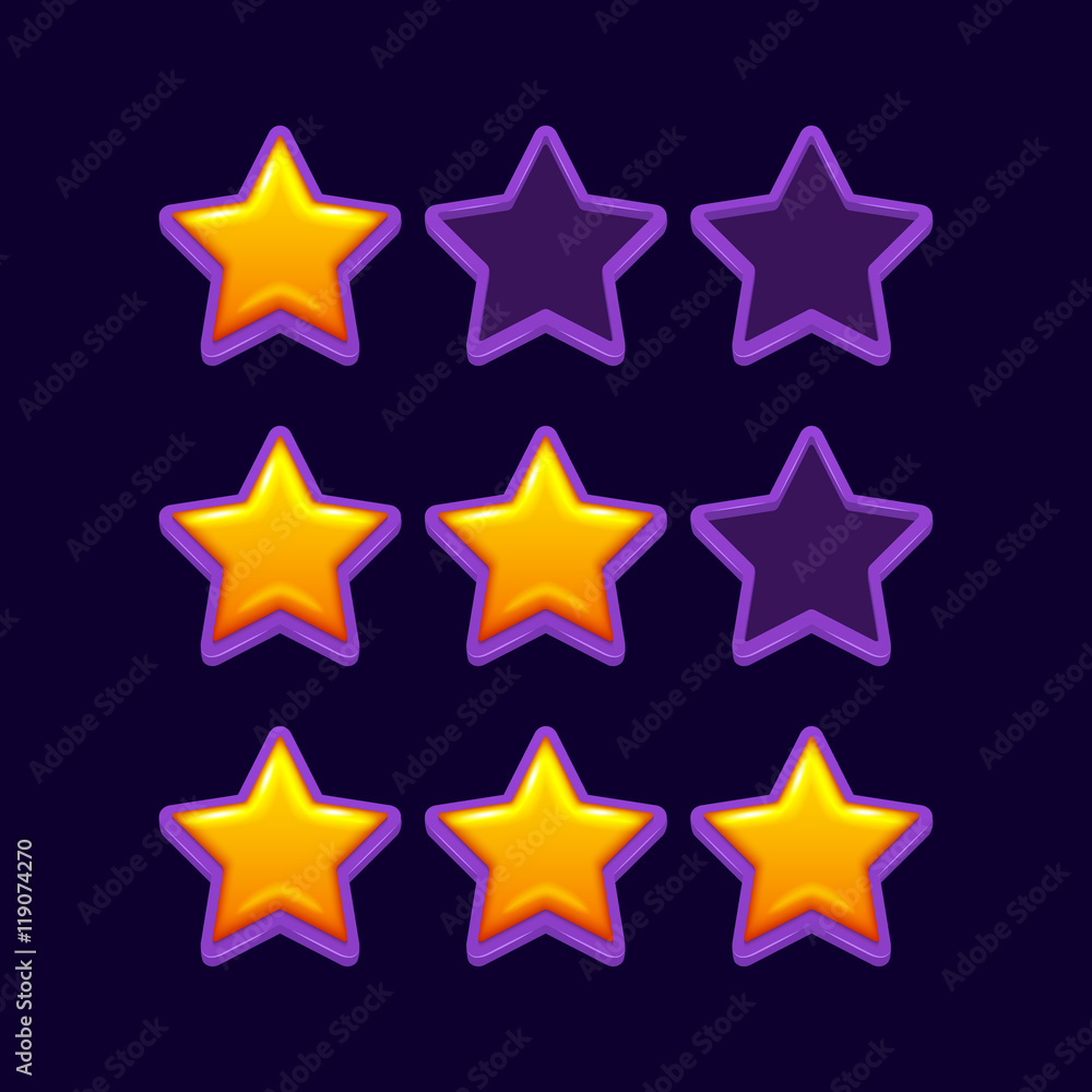 Vector cartoon star icons set. Applicable for game, ui, banner. Eps10 cartoon vector star isolated. Vector cartoon star icons set. Applicable for game, ui, banner. Eps10 cartoon vector star isolated.
