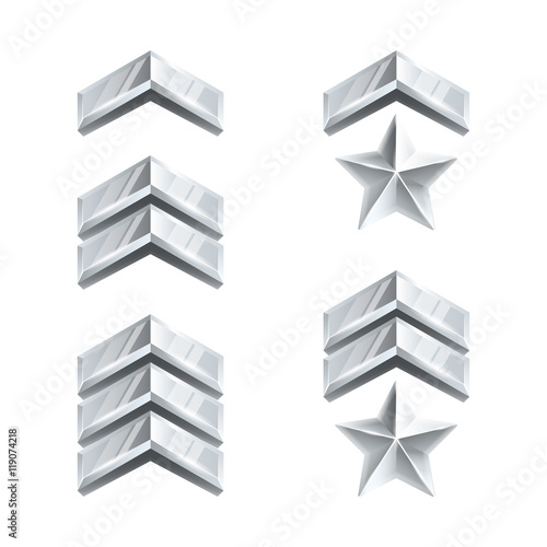 Military rank signs. Silver rank icons. Eps10 vector illustration.