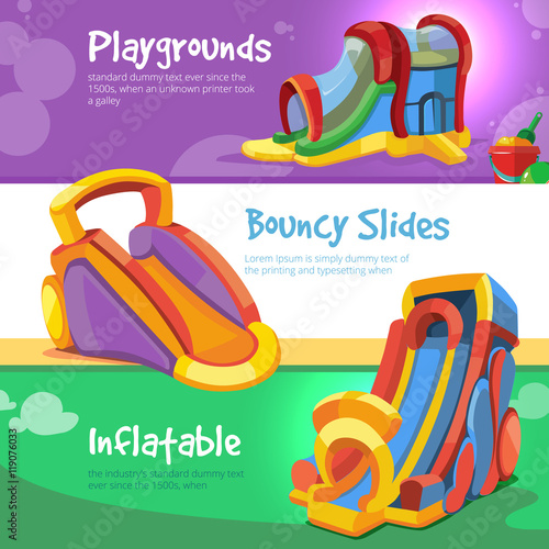 inflatable castles and childrens hills on playground