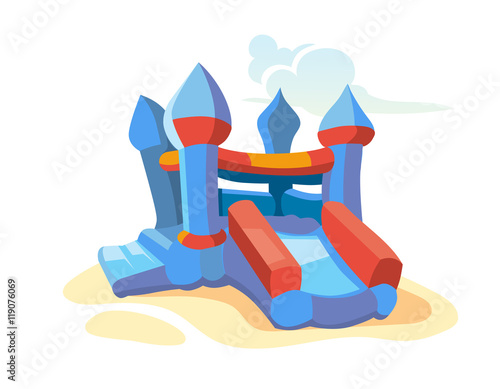 Vector illustration of inflatable castles and children hills on playground