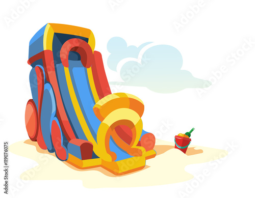 Vector illustration of inflatable castles and children hills on playground