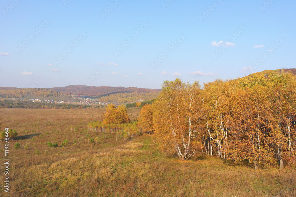 Fototapeta premium Beautiful autumn village landscape