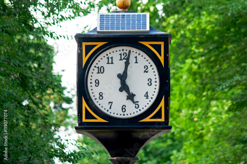 The town clock on solar energy in the park