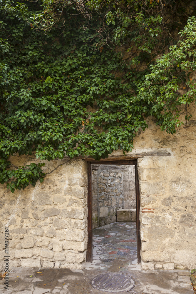 passage in the stone wall and Ivy Green