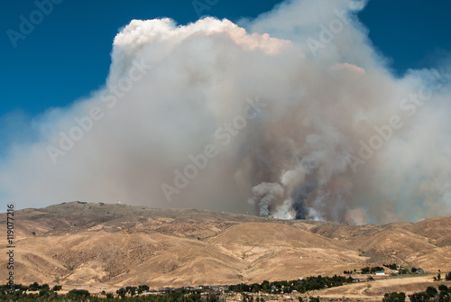 Dense Smoke Rising from the Raging Wildfire