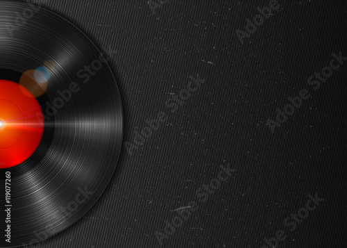 Long-playing LP vinyl record with red label. Music background