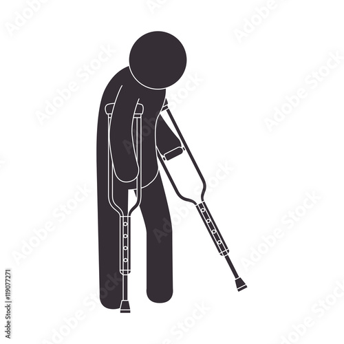 man crutches illness health injury walk patient vector illustration
