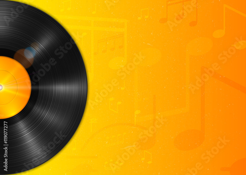 Long-playing LP vinyl record with yellow label. Music background