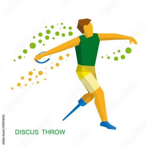 Physically disabled sportsman throwing discus. Flat sport  icon.