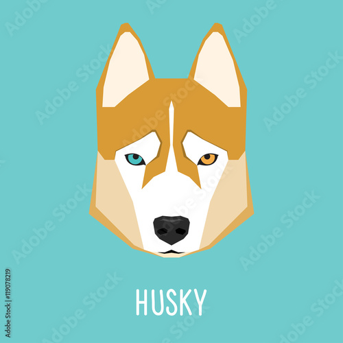 Husky dog portrait. Cartoon husky dog.