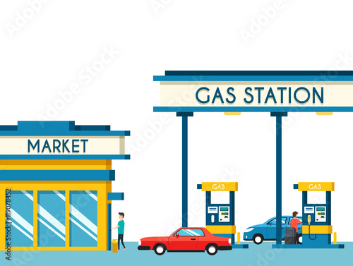 Gas filling station. Energy. Vector flat illustration