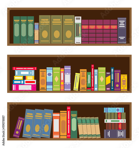 book shelves in flat style isolated on white background