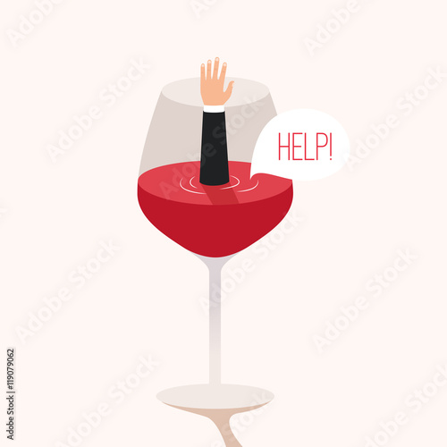 Man drowned in wine. Cartoon vector illustration