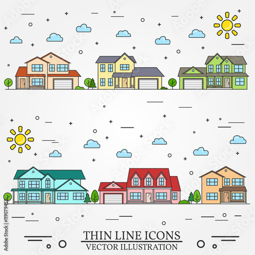 Neighborhood with homes illustrated on white background.