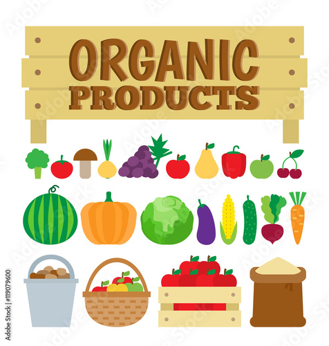 organic products vegetables fruit set