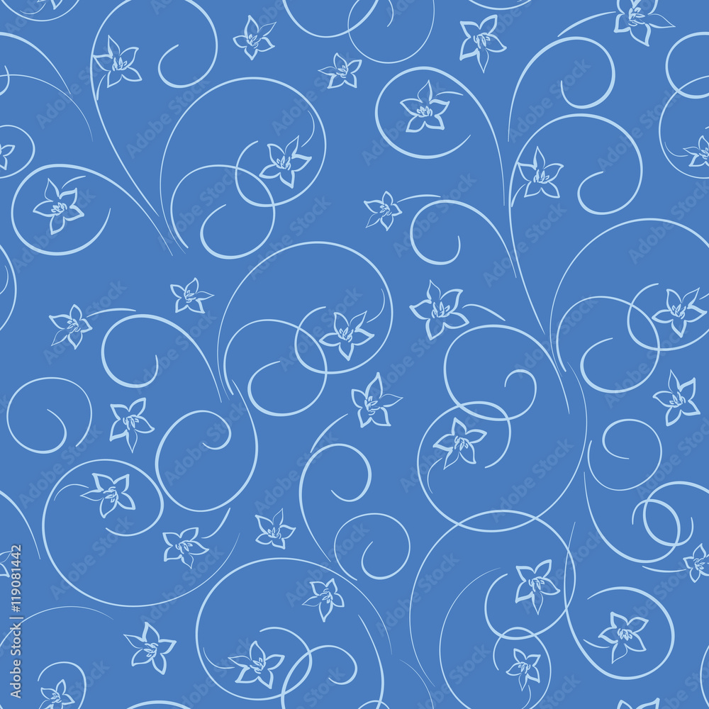 dark blue floral background - vector seamless pattern with flowe