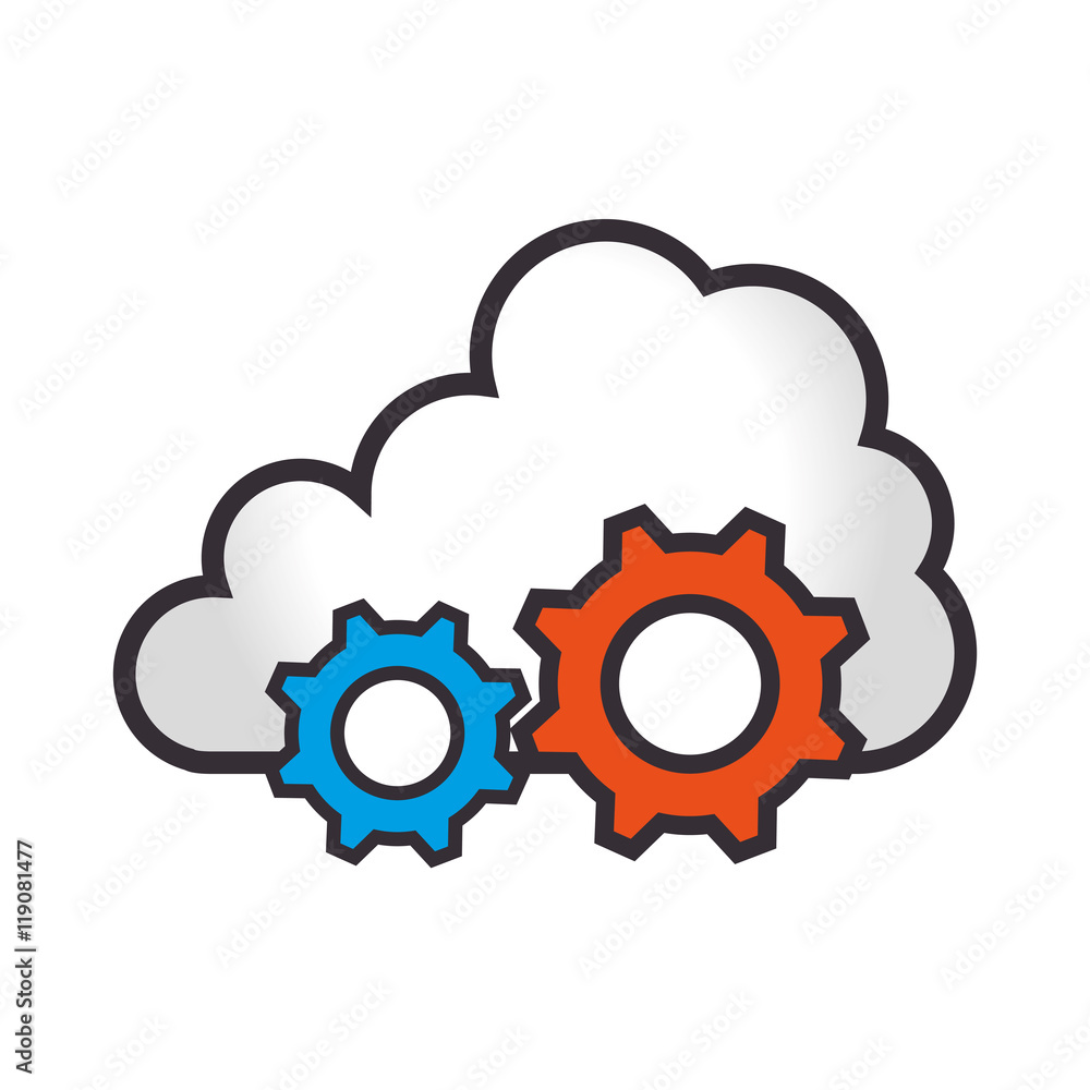 cloud computing and data digital technology gears configuration vector illustration cloud computing and data digital technology gears configuration vector illustration