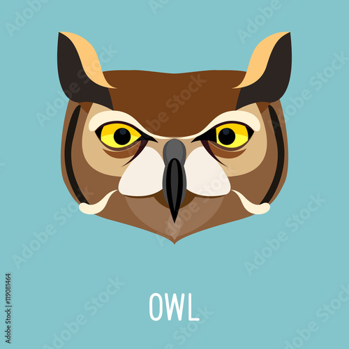 Cartoon owl portrait. Abstract childish owl head