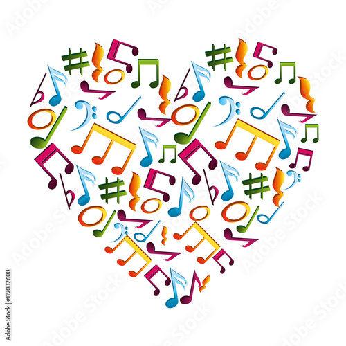 music heart with musical notes composition love vector illustration