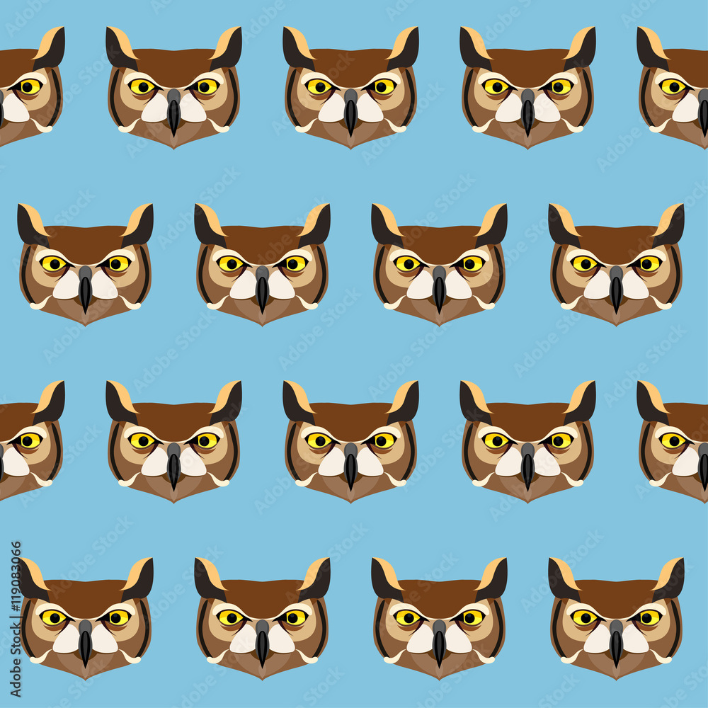 Cartoon owl portrait seamless pattern. Abstract childish owl head Cartoon owl portrait seamless pattern. Abstract childish owl head