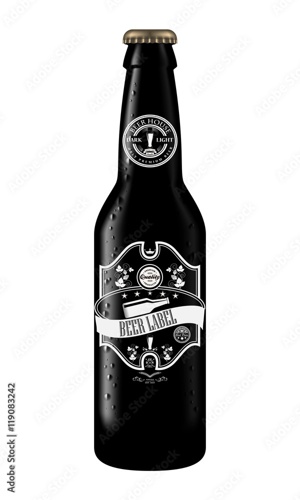 A bottle of beer with a label in vintage style. Logo and labels for alcoholic beverage. A bottle of beer with a label in vintage style. Logo and labels for alcoholic beverage.
