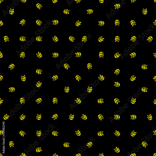 Skull Cross Bones Seamless Pattern. Skull Isolated on Black