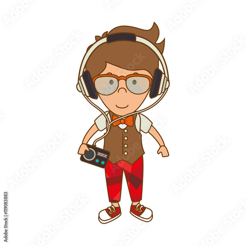 boy man wearing glasses hipster fashion lifestyle vector illustration