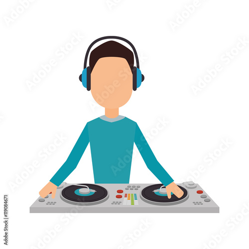 music dj party avatar with turntables profession technology device