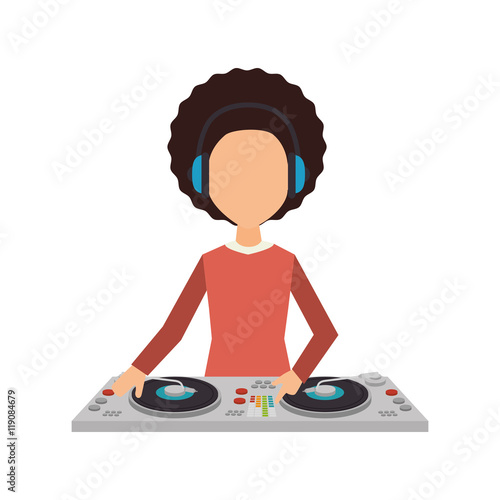 music dj party avatar with turntables profession technology device
