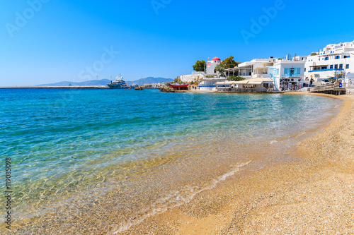View of beautiful beach in Mykonos town, Greece