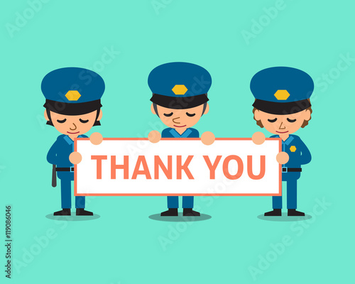 Cartoon policemen holding thank you sign