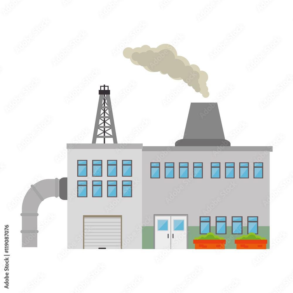 Factory building and industry plant equipment vector illustration
