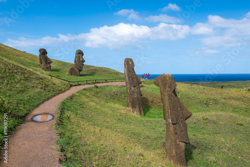 Moai statues in the Rano Raraku Volcano in Easter Island  Chile