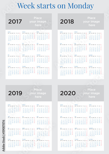2017 Calendar planner Week starts on Monday