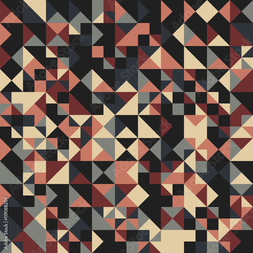 Seamless Geometric Vintage Colors Pattern. Repetitive Texture. Retro Ornament with Triangles and Squares. Abstract Vector Background. Ready Swatch Included in File