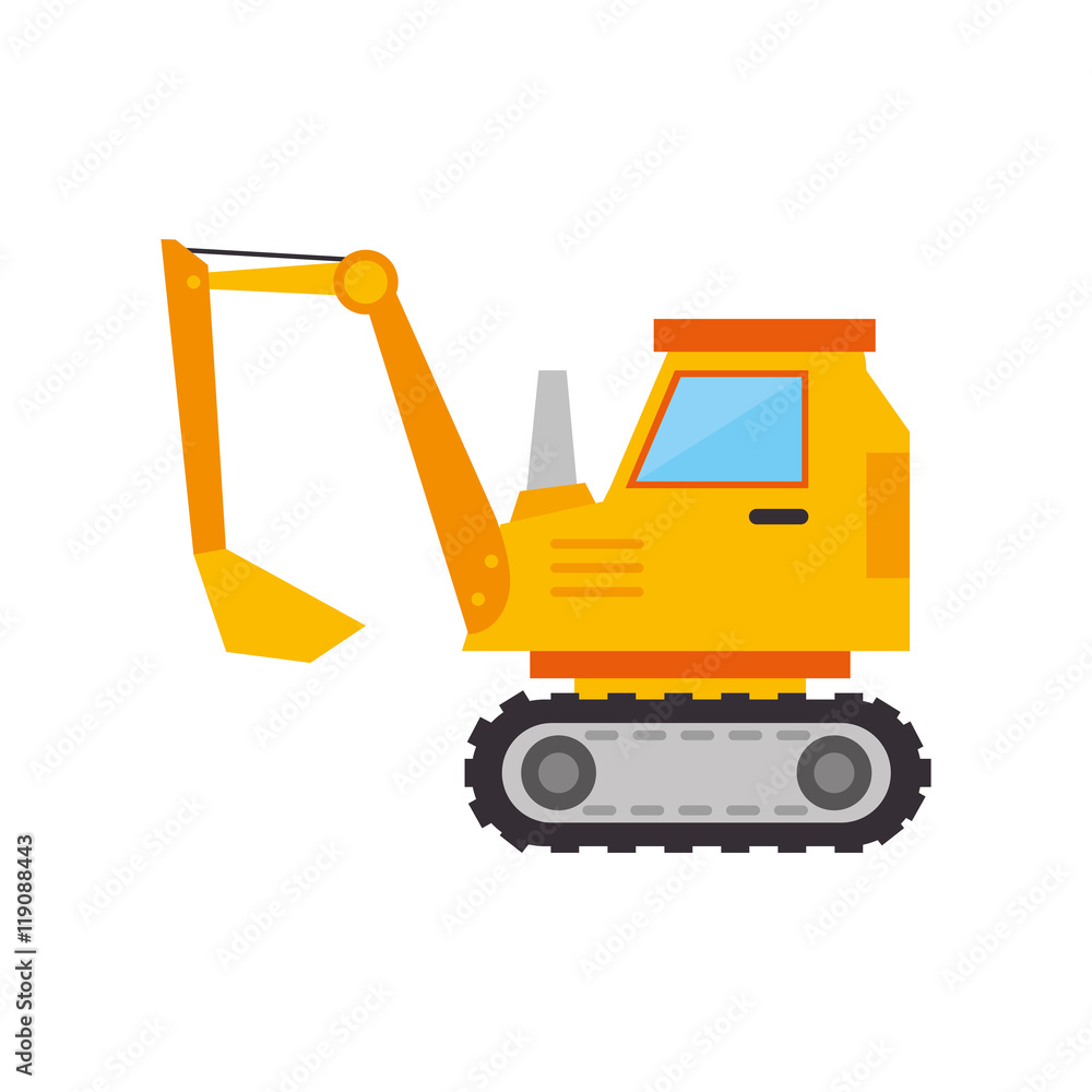 Naklejka premium excavator truck construction yellow vehicle machinary scoop vector illustration