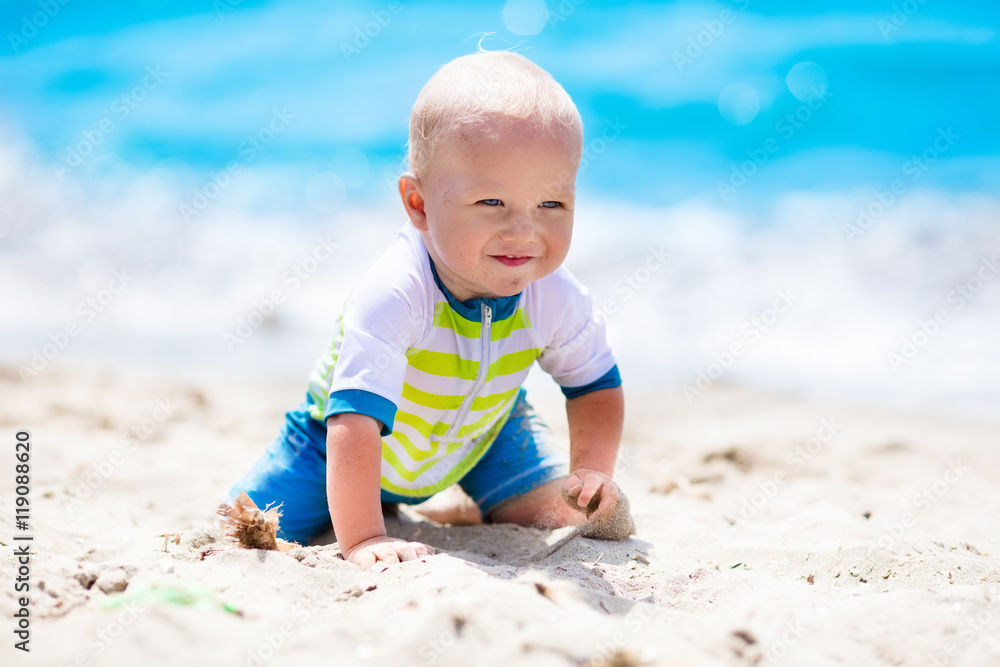 Baby boy on tropical beach Baby boy on tropical beach