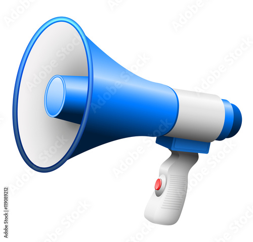 Megaphone or bullhorn with handle and button.