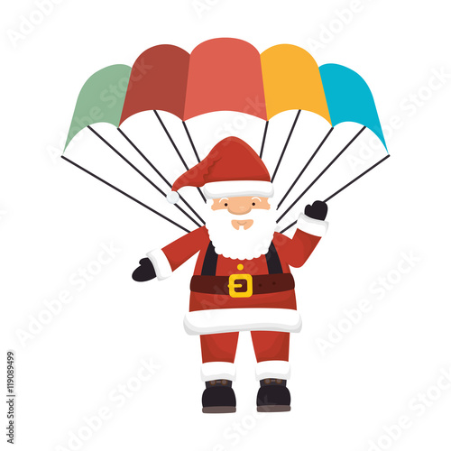 santa claus cartoon character flying parachute vector illustration