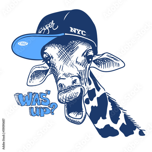 vector illustration print with giraffe images and text, suitable for printing on a t-shirt or sweatshirt, sketch