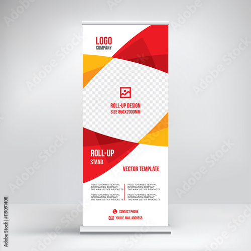 Roll-up banner, business concept template vector