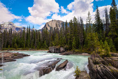 Natural Bridge area, Yoho National Park, British Columbia, Canada. The powerful currents of the Kickinghorse River, over time, created natural bridges through the rock.