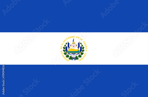 Vector flat style Republic of El Salvador state flag. Official design of El Salvador national flag. Symbol with horizontal stripes and emblem. Independence day, holiday, button, background clip art photo
